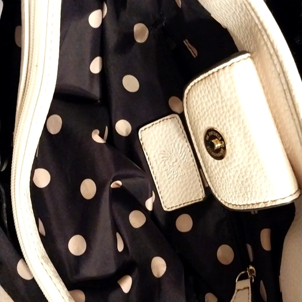 Anne Klein Ivory White Women's Faux Leather Purse Tote Bag Satchel Lion Logo - Picture 7 of 15